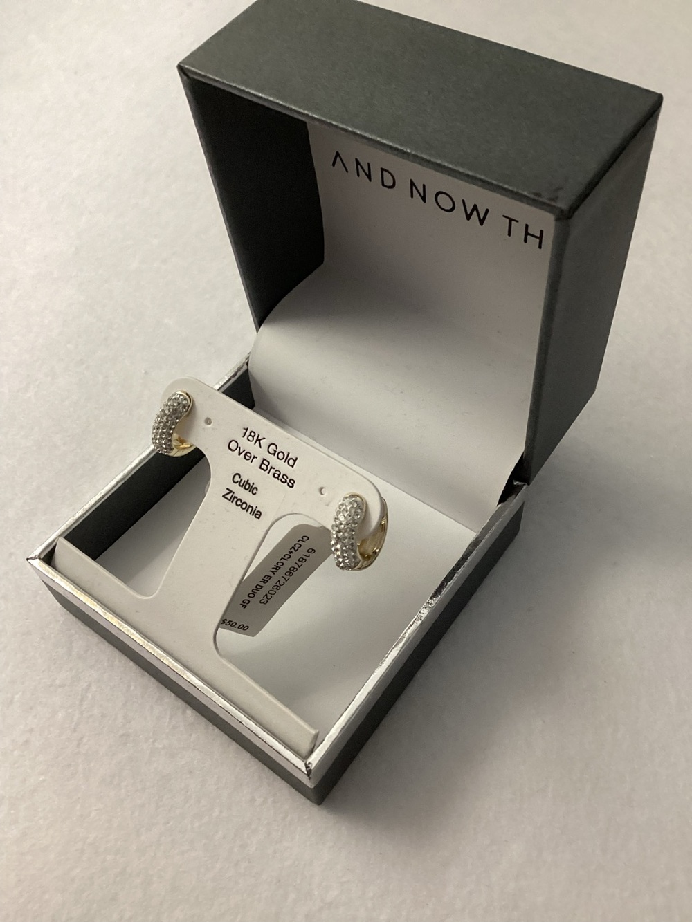 And Now This 18K Gold Over Brass Cubic Zirconia Clear Crystal Hoop Earrings